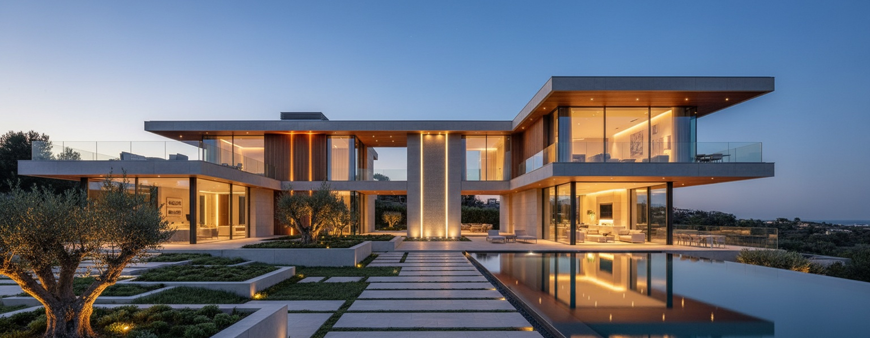 Luxury estate at dusk